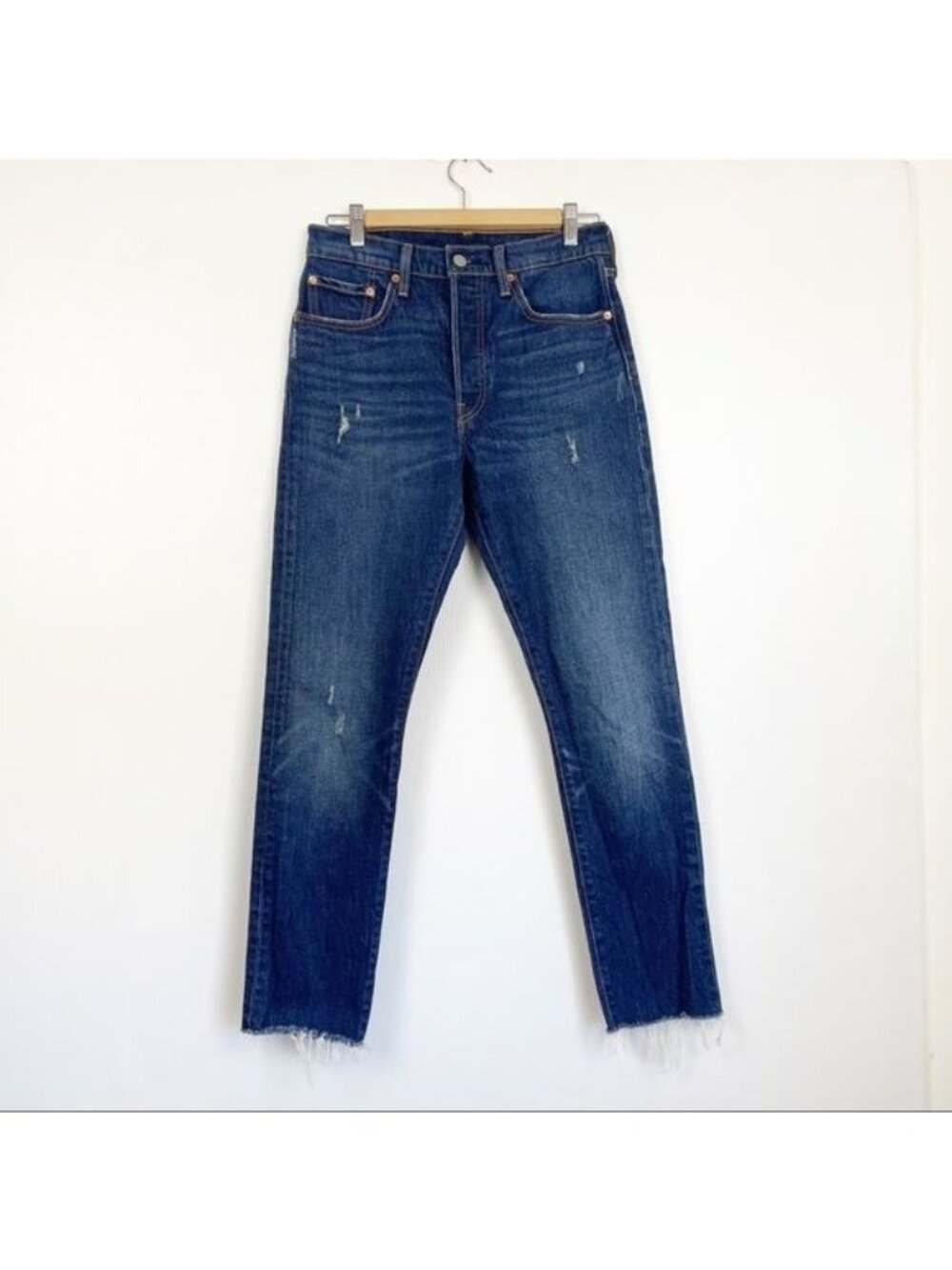 Levi’s 501 High Rise Distressed Raw hem 100% cotton jean Size 27
